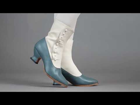 PRE-ORDER Manhattan Women's Victorian Cloth-Top Button Boots (Ivory/French Blue)