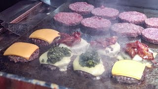 BIG BURGERS, Juicy Fillings, Melted Swiss Cheese and Bacon. London Street Food