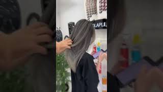 highlight ash grey #video #hair #color #reels #peekaboo #highlight #shortvideo #haircut #hairstyle