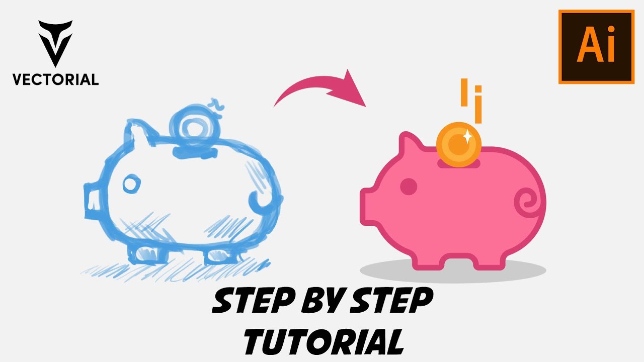 Piggy bank tutorial in Adobe Illustrator 2020 - Step by step tutorial