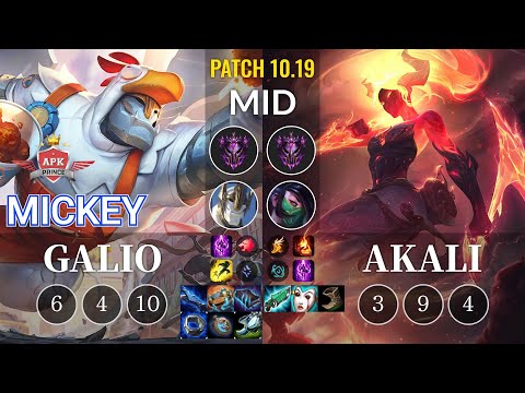 APK Mickey Galio vs Akali Mid - KR Patch 10.19