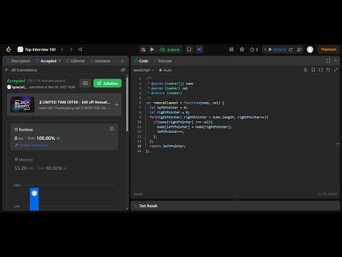 Leetcode 27 Remove Element Javascript Runtime 100 Memory 93