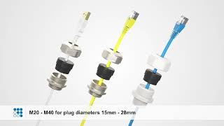 Progress® cable glands with split sealing inserts for patch and Ethernet cables.