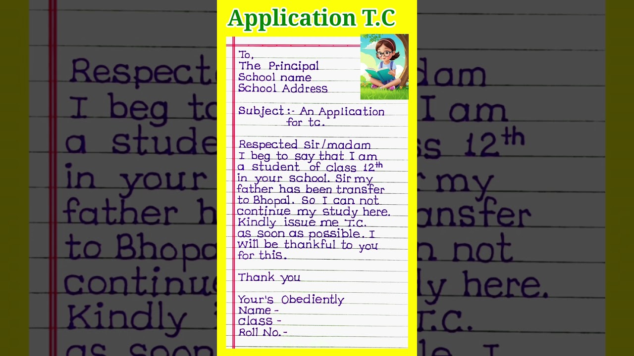 Application for Transfer certificate (T.C) in English // How to write Application for t.c. in school