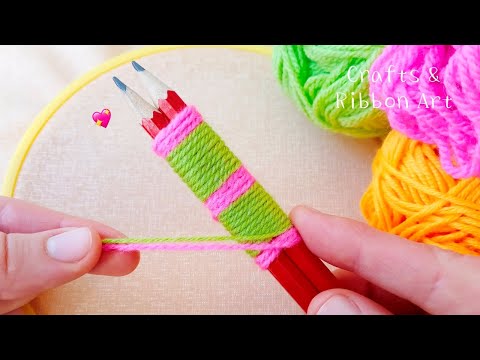 It's so Cute 🌺🌟 Unique Woolen Flower Craft Idea with Pencil - Hand Embroidery Amazing Flower Design