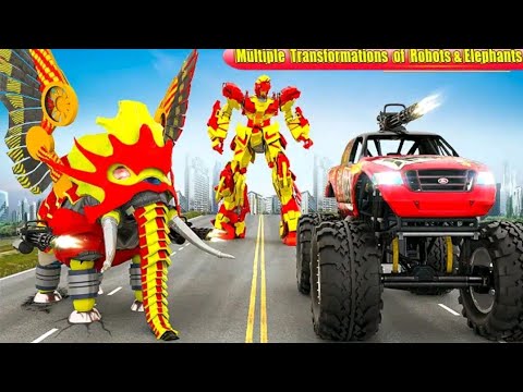 Flying Monster Truck Transform Elephant Robot Game play New