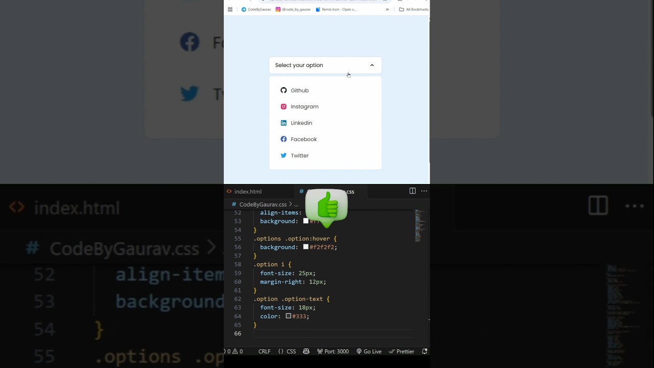 🔽 Custom Dropdown Select Menu using HTML, CSS & JS #webdevelopment #coding #htmlcssjs #shorts