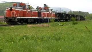 preview picture of video '石北本線 DE15×2＋ホキ6工臨  Maintenance of railway track,Sekihoku Line,Hokkaido,Japan'
