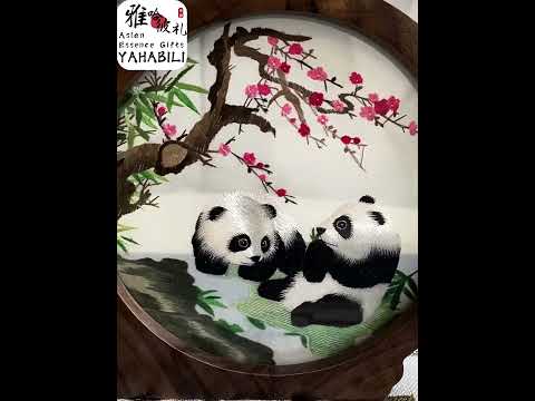 Handmade Panda Silk Embroidery Gift Set: Desk Decor,Bookmark & ball-point pen| Suzhou Craftsmanship