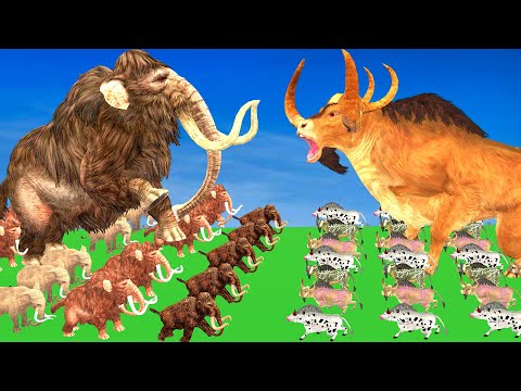 20 Giant Bull vs 20 Woolly Mammoth Rescue Elephant Ultimate Epic Battle Animal Revolt Epic Battle