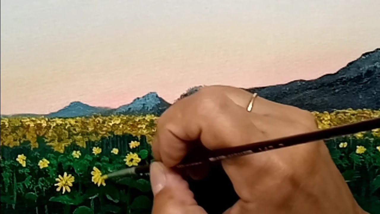 🌻Acrylic Painting Beginner on Sunflower Field Canvas / How to Paint Landscape step by step / 164