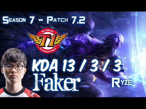 SKT T1 Faker RYZE vs CASSIOPEIA Mid - Patch 7.2 KR Ranked