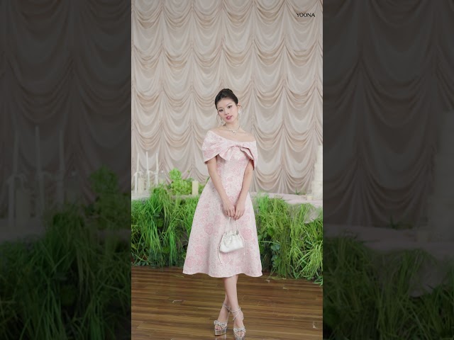 NDT10X619 - Đầm gấm hoa hồng 3D