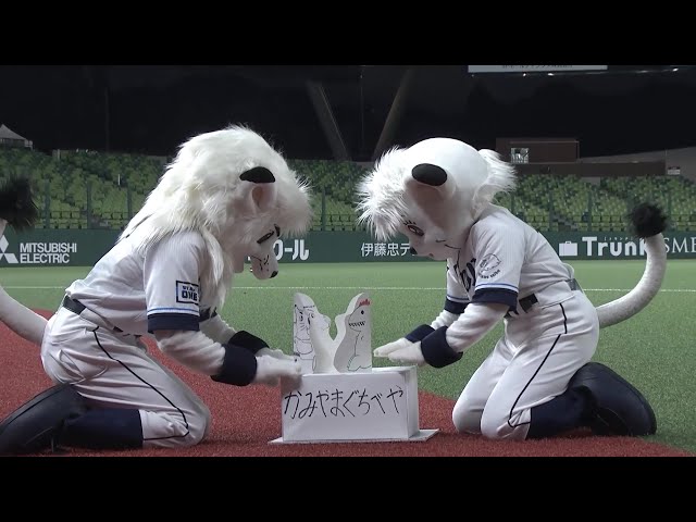 【ファーム】ライオンズ・レオとライナのトントン相撲対決!! 勝負の行方は…!? 2025年7月31日 埼玉西武ライオンズ 対 横浜DeNAベイスターズ