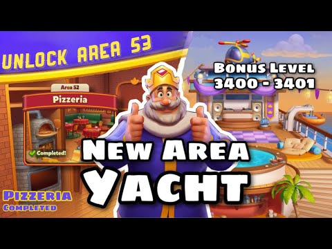 Royal Match New Area 53 | Completed Pizzeria Bonus Level 3400 | King’s Nightmare | Yacht Team Battle
