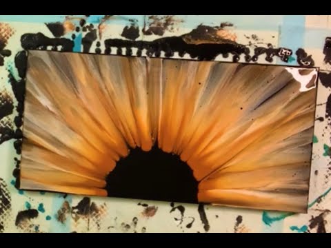 Beautiful Sunflower Inspired Gold, Copper, and White Fluid Art Swipe Painting / Pour Art