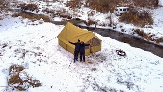 Winter HOT TENT Camping With My Wife In 15 Degrees !!