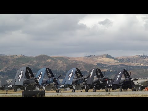 5 Corsairs flying at the Planes of Fame Airshow