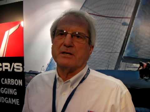Eric Hall from Hall Spars shows off new halyard locks and aerofoil carbon rigging