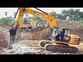 JCB 205 Excavator CAT 424B Backhoe Loader And Truck Old Pond Renovation And Road Making Together