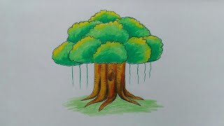 How to draw a Banyan Tree step by step (very easy) art video