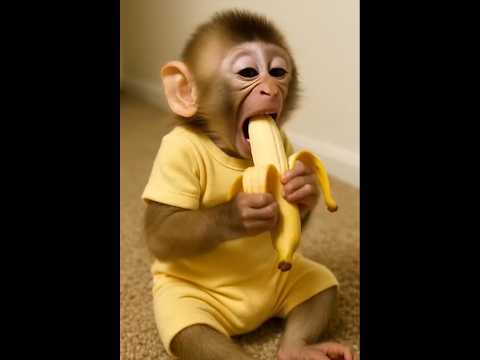 cute monkey eating banana
