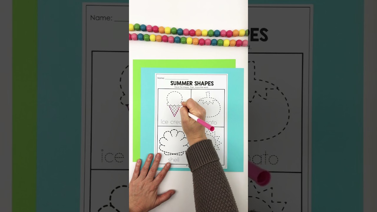 Tracing Shapes and Words Summer Coloring for Kids #preschool #finemotorskills #summerlearning