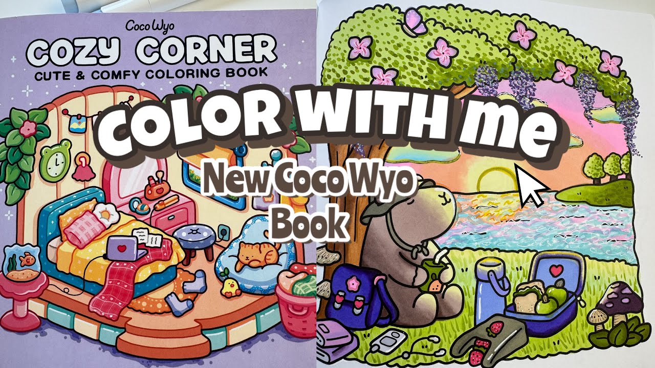 Color with Me 🌅🧃Coco Wyo Cozy Corner Coloring Book~Capy Picnic on the Beach page~Relaxing Music