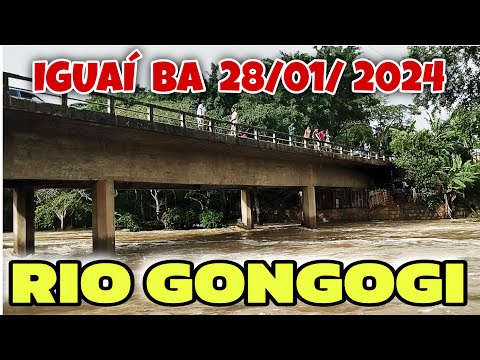 IGUAÍ BA CHEIA DO RIO GONGOGI VÍDEO HOJE PELA MANHÃ,COM PONTO DE ALAGAMENTO NA CIDADE, 28/01/2024.