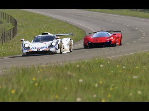 Ferrari Xezri Concept Competizione vs Porsche 911 GT1-98 vs Maserati MC12 GT1 at Hihglands