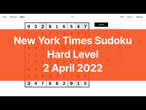 SOLVED IN 7 MINUTES - New York Times Sudoku Hard Level - 2 April 2022