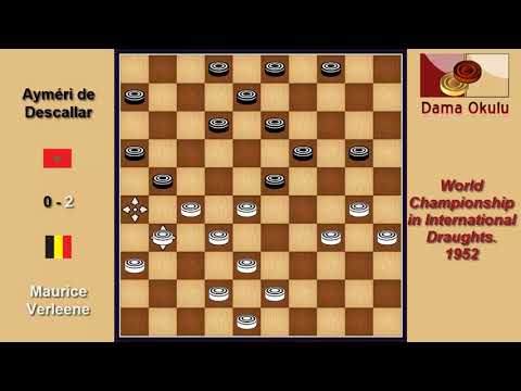 Maurice Verleene (BEL) - Ayméri de Descallar (MAR). Draughts World Championship. 1952.