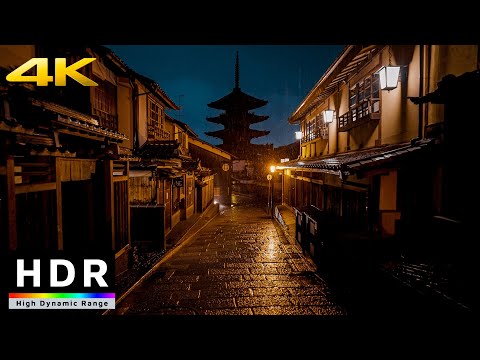 Walk in Kyoto Midnight Rainstorm - 4K HDR