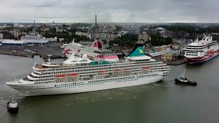 Artania cruise ship leaving port of Turku 16.7.2022