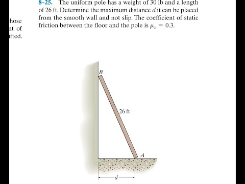 Statics 8.25 - Determine the maximum distance d it can be placed from the smooth wall and not slip.