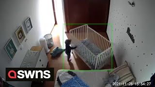 Baby escapes from crib - by moving it across his b