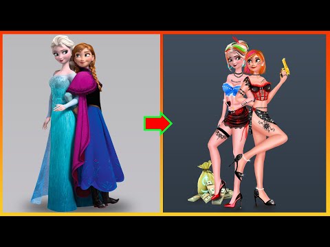 Elsa Anna Frozen  Glow Up Into Bad Girl - Frozen Cartoon Offical Art
