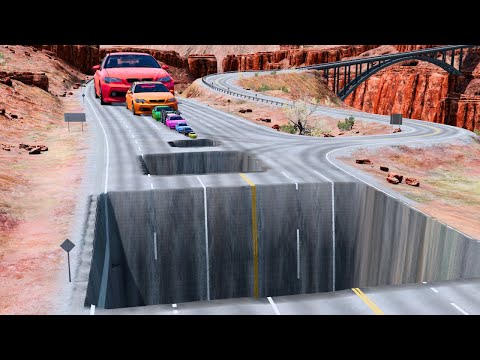 Colorful Small to Giant Cars vs Giant Square Pit- BeamNG.drive