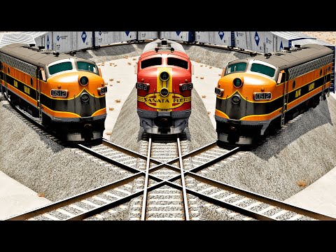 Trains vs Round Crossroad – BeamNG.Drive