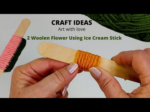 2 Superb Woolen Flower Making Trick Using Ice Cream Stick   Hand Embroidery Amazing Flower Design