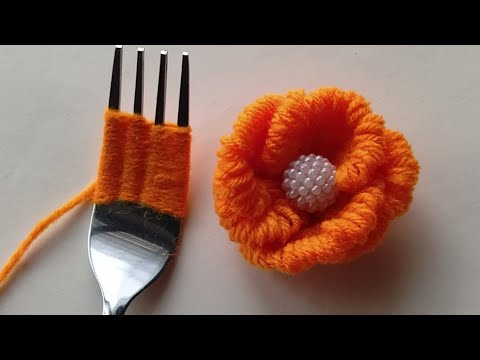 Amazing Woolen Flower making with Fork | Easy Hand Embroidery Flower Tutorial | Sewing Hack