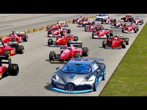 Bugatti Divo vs Ferrari F1 Cars - Old Monza