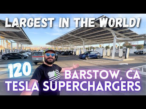 LARGEST Tesla Supercharger in the WORLD! 120 Tesla/NACS EV Chargers at Barstow, CA