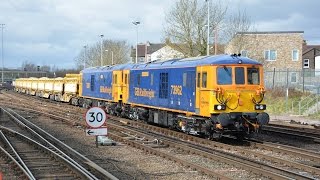 preview picture of video 'Newly Refurbished GBRf 73962 and 73961 reversing on Loaded Ballast at Tonbridge'