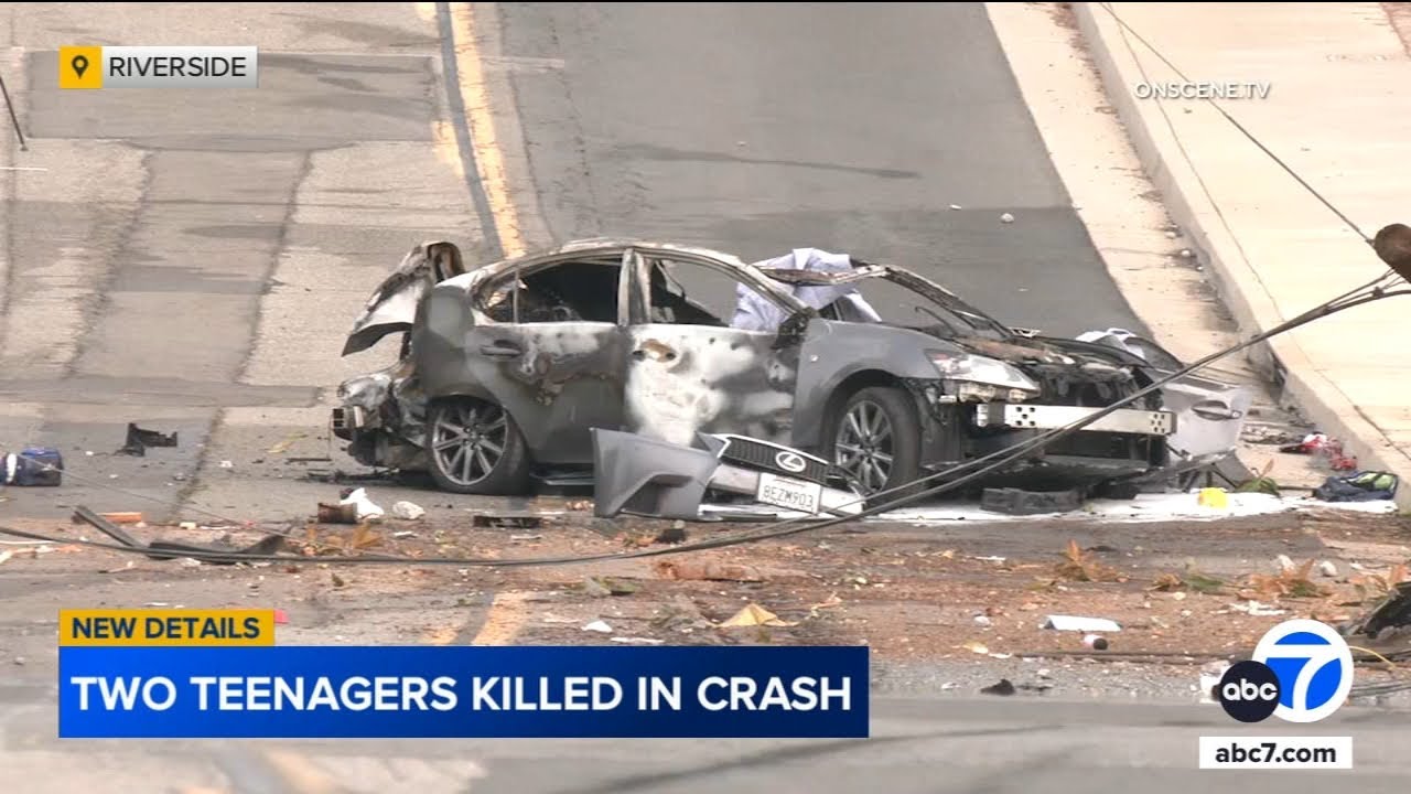 2 teens killed, 1 seriously injured in fiery crash into power pole in Riverside