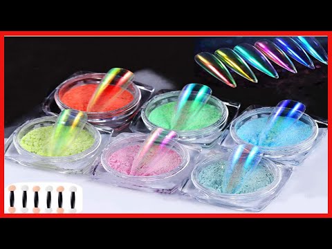 6 Colors Mermaid Chrome Nail Powder Mirror Effect Holographic Aurora Iridescent Pearlescent Manicure