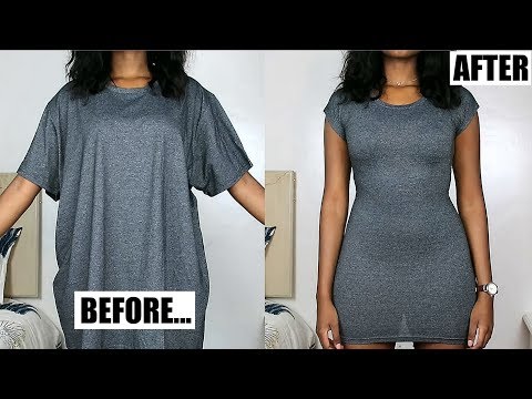 Oversized T-Shirt To Fitted Dress in Minutes! | DIY...
