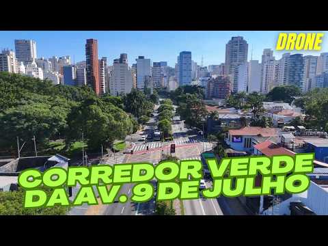 Drone mostra o Corredor Verde, na Avenida Nove de Julho - Jardins - São Paulo