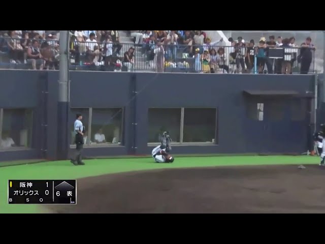 【ファーム】バファローズ・飯田 強風に煽られるボールを身体を張ってナイスキャッチ!! 2019/8/14 B-T(ファーム)