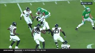 No-look hurdle! Saquon Barkley dazzles broadcasters with his back turned to defense video thumbnail